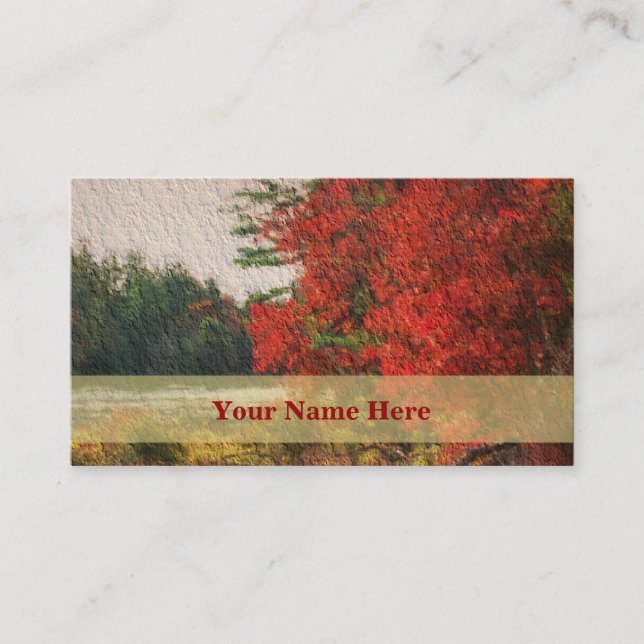 Red Autumn Trees Painting Nature Business Card (Front)