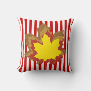 Red Autumnal Stripes with Leaves Cushion