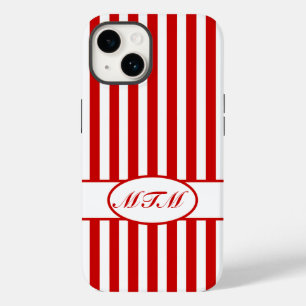 Red Autumnal Stripes with monogram Case-Mate iPhone 14 Case