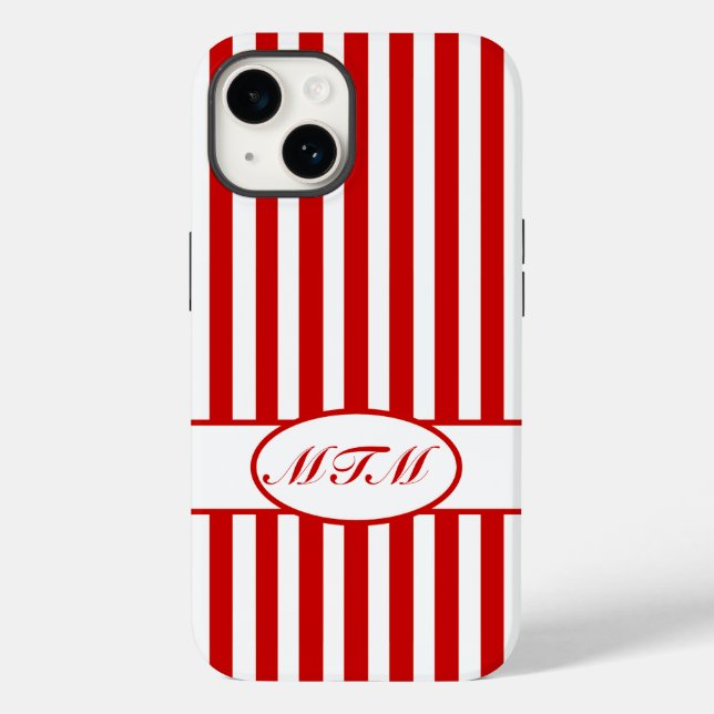 Red Autumnal Stripes with monogram Case-Mate iPhone Case (Back)