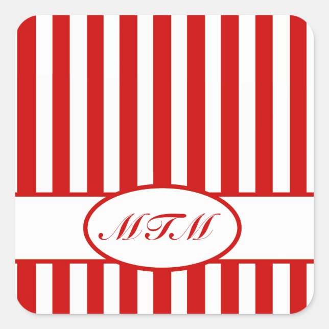 Red Autumnal Stripes with monogram Square Sticker (Front)