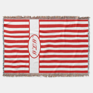 Red Autumnal Stripes with monogram Throw Blanket