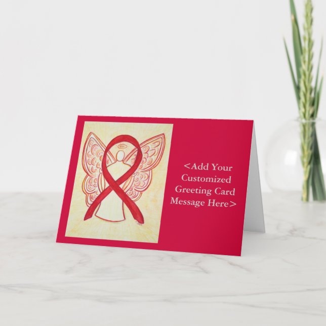 Red Awareness Ribbon Angel Personalised Cards (Front)