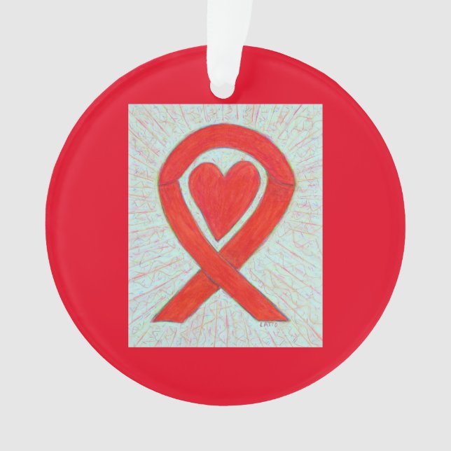 Red Awareness Ribbon Art Heart Christmas Ornaments (Front)