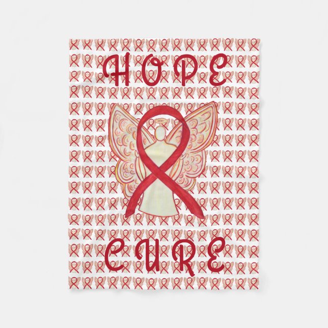 Red Awareness Ribbon Blood Cancer Chemo Blanket (Front)