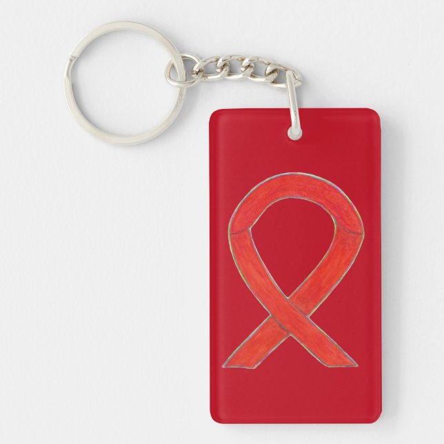 Red Awareness Ribbon Custom Art Keychain (Front)