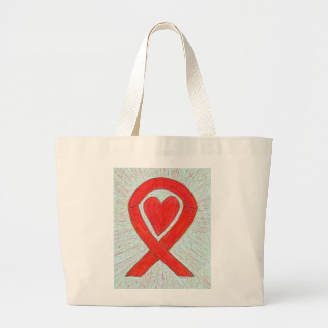 Red Awareness Ribbon Custom Art Tote Bag (Front)