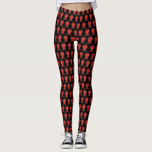 Red Awareness Ribbon Heart Custom Art Leggings