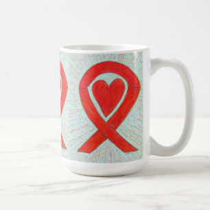 Red Awareness Ribbon Heart Custom Coffee Mug