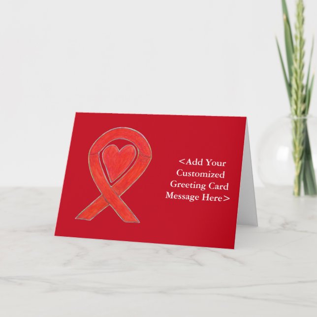 Red Awareness Ribbon Heart Custom Greeting Cards (Front)