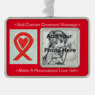 Red Awareness Ribbon Heart Custom Photo Ornament