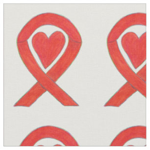 Red Awareness Ribbon Hearts Art Fabrics Fabric