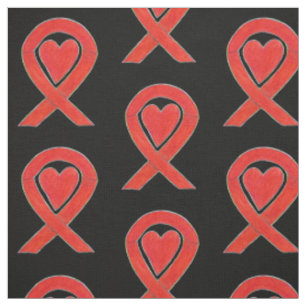 Red Awareness Ribbon Hearts Fabric Art Custom