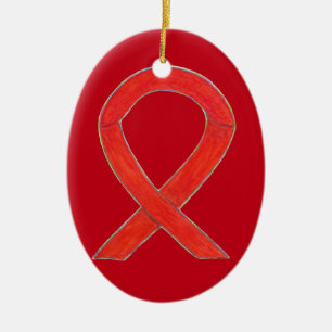 Red Awareness Ribbon Holiday Art Ornaments