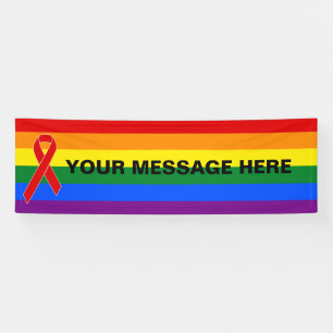 Red Awareness Ribbon & rainbow flag + your message Banner