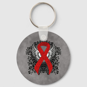 Red Awareness Ribbon with Wings Key Ring