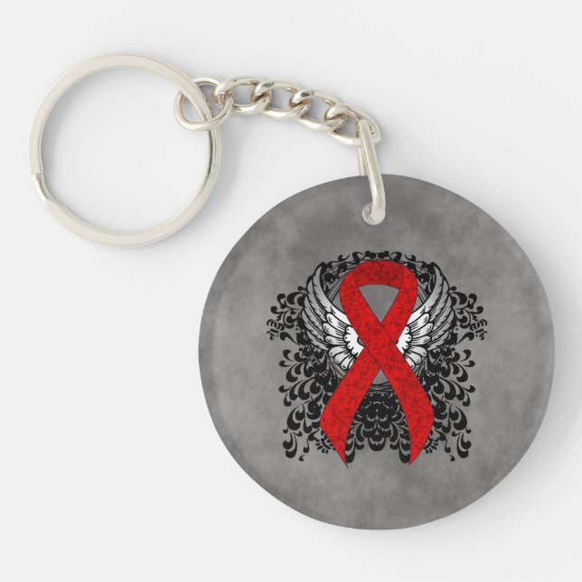 Red Awareness Ribbon with Wings Key Ring (Front)