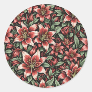 Red Aztec Lily Pattern  Classic Round Sticker