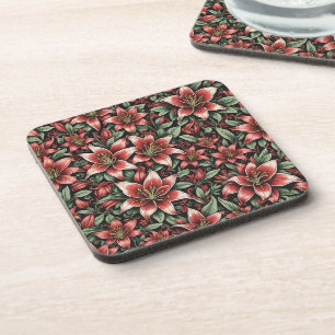 Red Aztec Lily Pattern Coaster