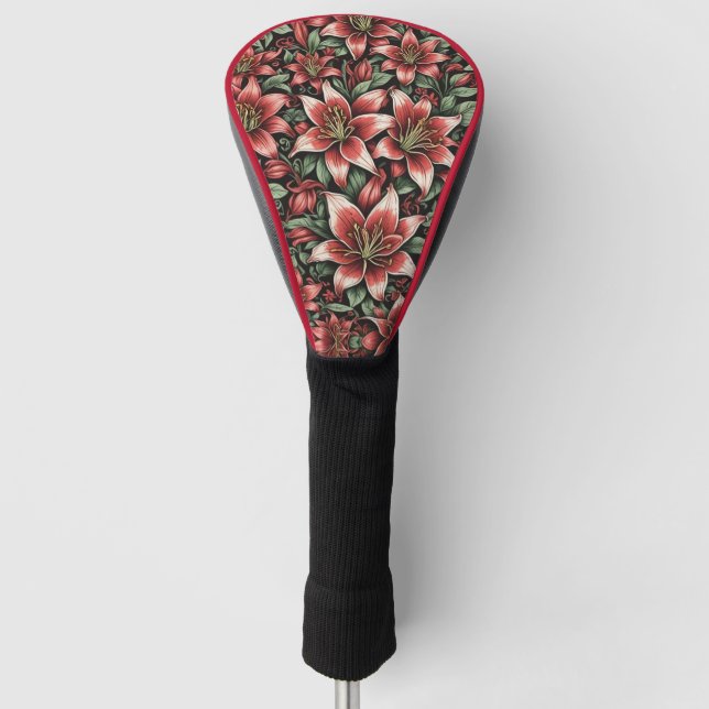 Red Aztec Lily Pattern  Golf Head Cover (Front)