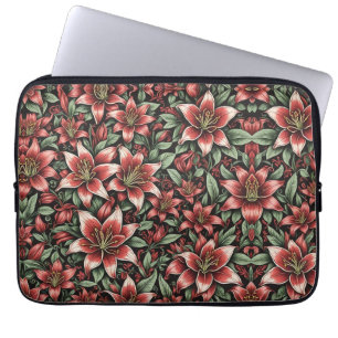 Red Aztec Lily Pattern Laptop Sleeve