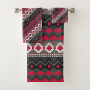 Red aztec pattern   bath towel set