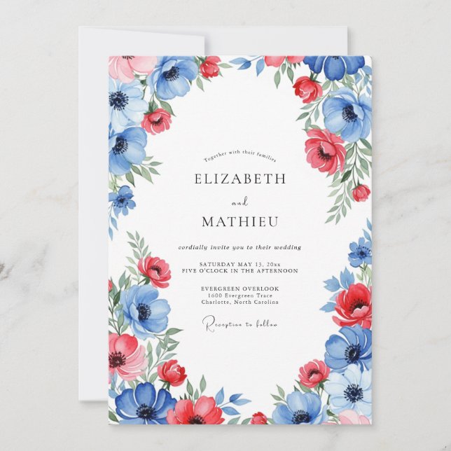Red Azure Vibrant Summer Wedding Invitation (Front)