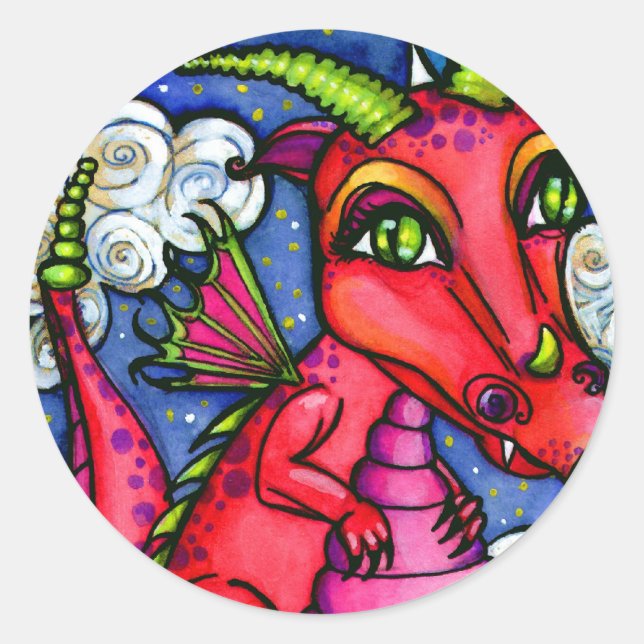 Red Baby Dragon Cute Animal Sticker Sheet (Front)