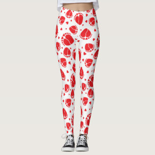 Red Baby Feet and Hearts on White Background Leggings