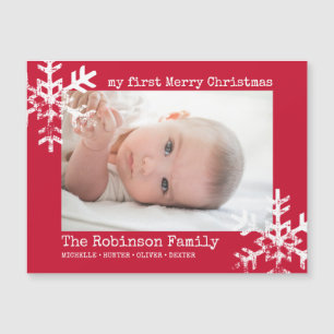 Red Baby Holiday First Christmas Photo Snowflakes