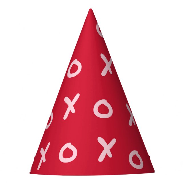 Red & Baby Light Pink X O XO XO's Trendy Cute Party Hat (Front)