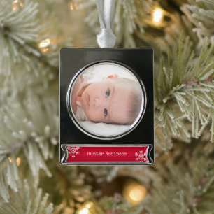 Red Baby Photo Christmas Silver Plated Banner Ornament