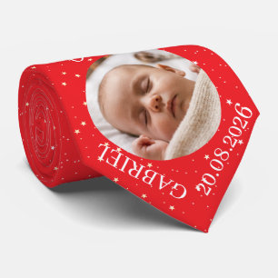 Red Baby Photo Name Year Dad Keepsake Tie