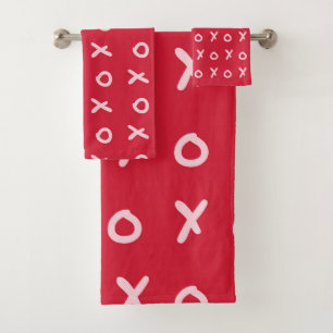 Red & Baby Pink X O XO XO's Trendy Cute Bath Towel Set