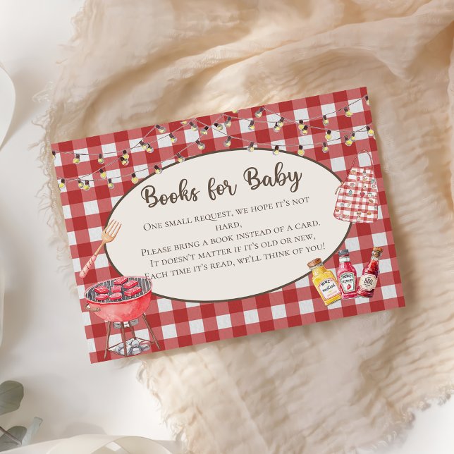 Red Baby-Q baby shower Books For Baby Enclosure Card (Creator Uploaded)