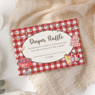Red Baby-Q baby shower Diaper Raffle Enclosure Card
