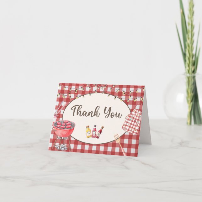 Red Baby-Q baby shower Thank You Card (Front)