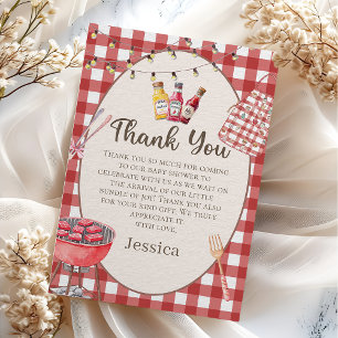 Red Baby-Q Baby Shower Thank You Card