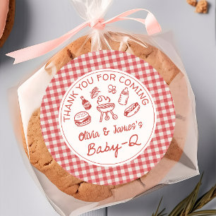 Red Baby Q Backyard BBQ Baby Shower Sticker