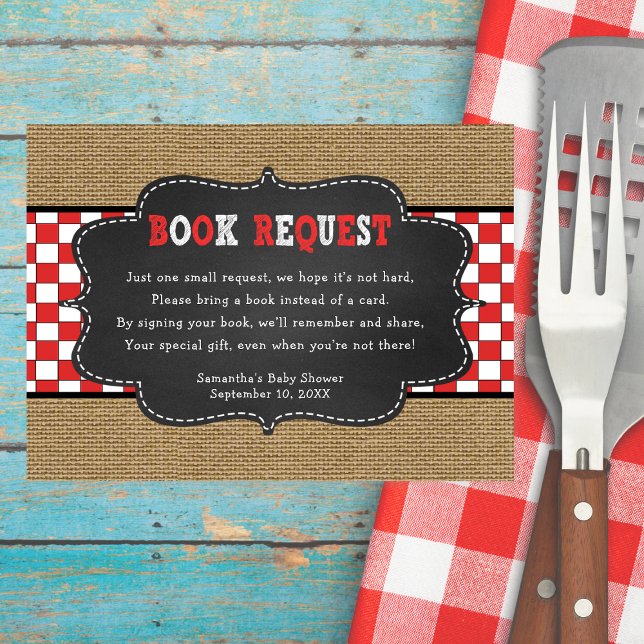 Red Baby Q, BBQ Baby Shower book request card (Creator Uploaded)
