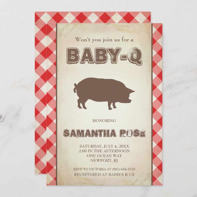 Red BabyQ Baby Shower, BBQ Baby Q Invite (Front/Back)