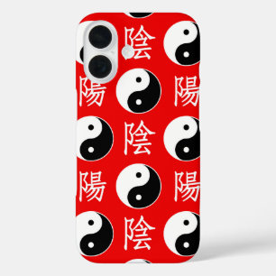 Red Background Chinese Yinyang Pattern iPhone 16 Case
