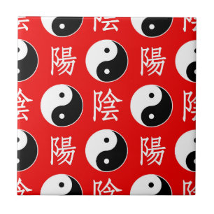 Red Background Chinese Yinyang Pattern Ceramic Tile