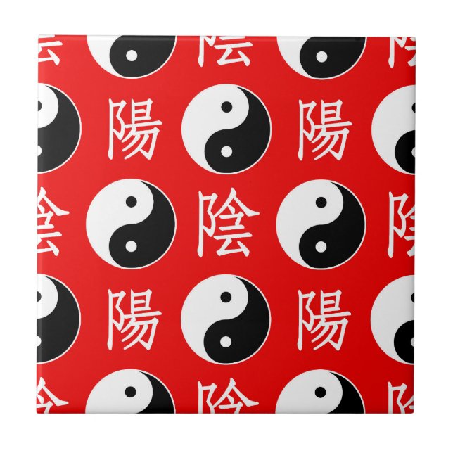 Red Background Chinese Yinyang Pattern Ceramic Tile (Front)
