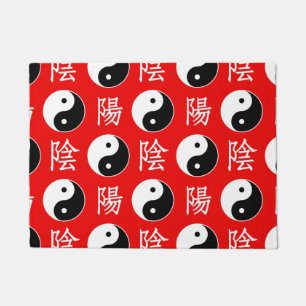 Red Background Chinese Yinyang Pattern Doormat