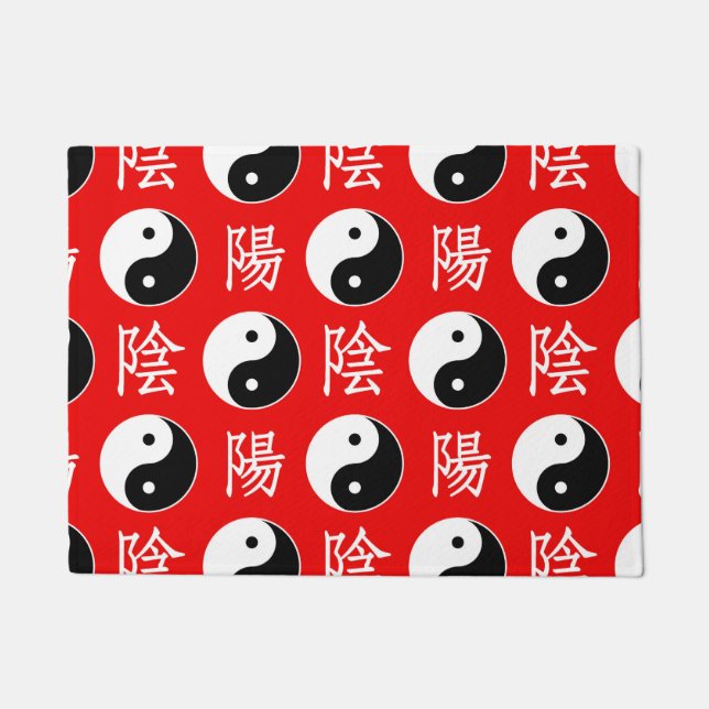 Red Background Chinese Yinyang Pattern Doormat (Front)