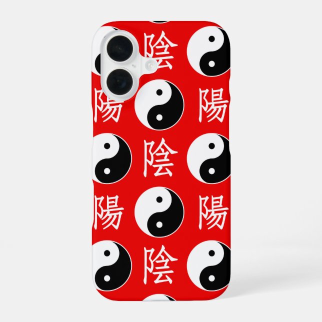 Red Background Chinese Yinyang Pattern iPhone 16 Case (Back)