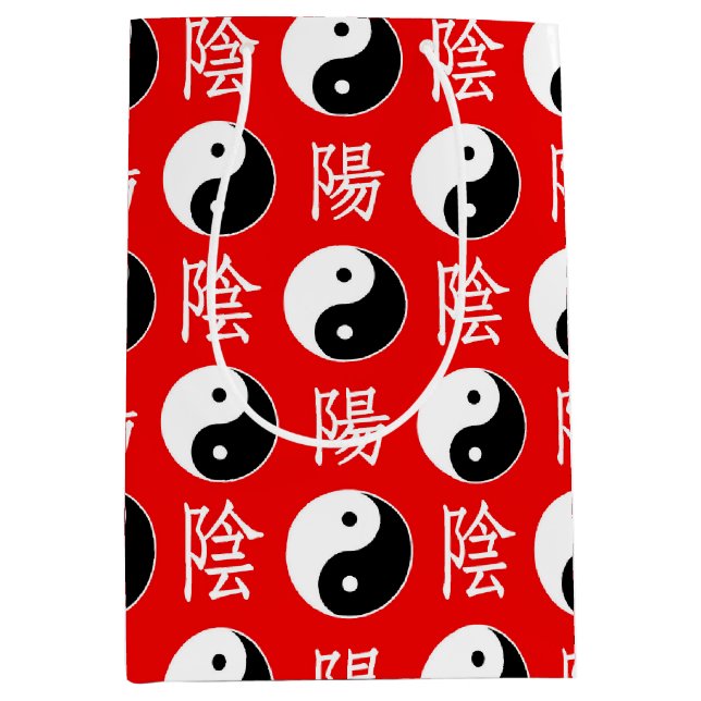 Red Background Chinese Yinyang Pattern Medium Gift Bag (Front)