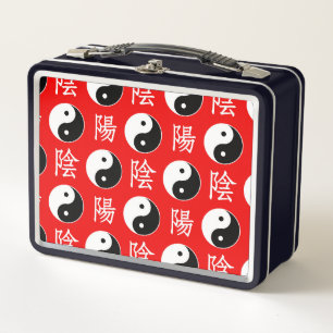Red Background Chinese Yinyang Pattern Metal Lunch Box
