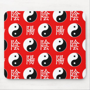 Red Background Chinese Yinyang Pattern Mouse Pad